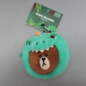 LINE‎ FRIENDS Dino Brown Plush Coin Purse Clip Jungle Brown Series